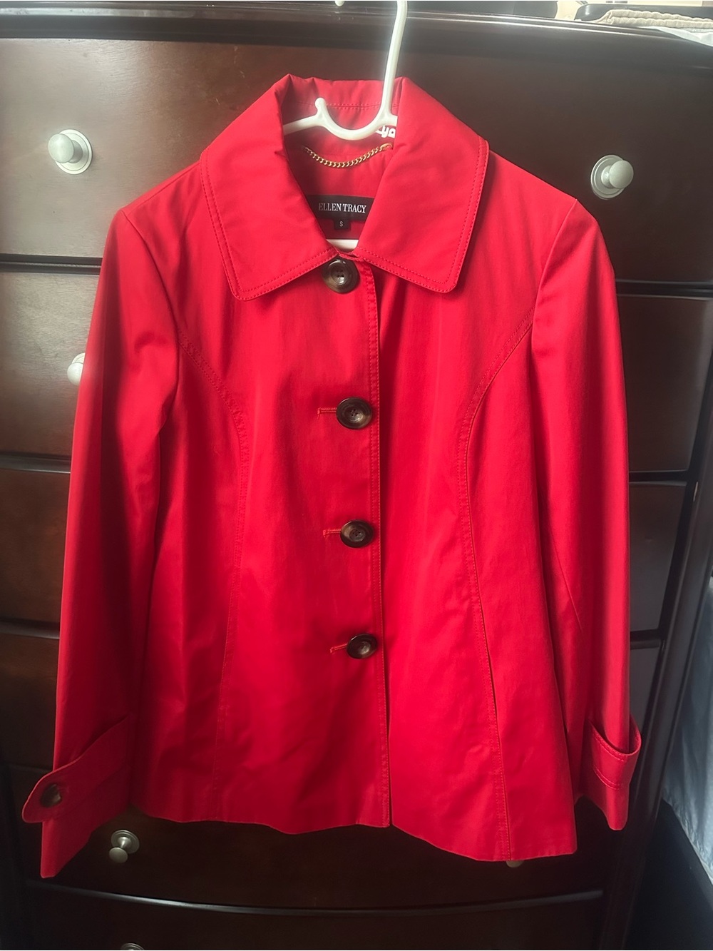 Ellen Tracy Red Button-Front Trench Coat Jacket Size S